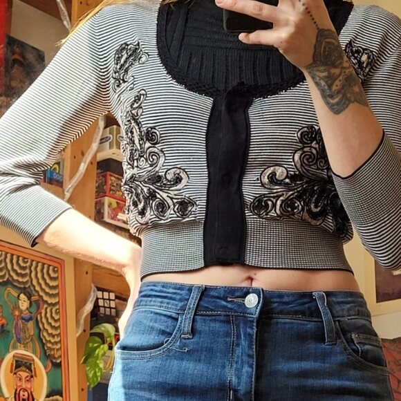 Gianfranco ferre embroidered 3/4 sleeve crop cardigan - S - Picture 7 of 8